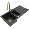 Mexen Andres granite sink 1.5-bowl with drainer and Savita kitchen faucet, black/silver - 6515-73-672601-50