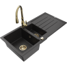 Mexen Andres granite sink 1.5-bowl with drainer and Savita kitchen tap, black/silver - 6515-73-672601-50