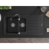 Mexen Andres 1.5-bowl granite sink with drainer and kitchen faucet Savita, black/silver - 6515-73-672601-70