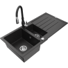 Mexen Andres 1.5-bowl granite sink with drainer and kitchen faucet Savita, black/silver - 6515-73-672601-70