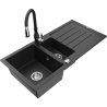 Mexen Andres 1.5-compartment granite sink with a drip tray and kitchen mixer tap Savita, Black/Silver - 6515-73-672601-70