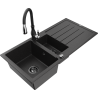 Mexen Andres 1.5-bowl granite sink with drainer and Savita kitchen tap, black/silver - 6515-73-672601-70-B