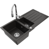 Mexen Andres granite kitchen sink 1.5-bowl with drainer and Savita kitchen faucet, black/gold metallic - 6515-75-672601-00