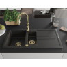 Mexen Andres 1.5-bowl granite sink with drainer and Savita kitchen faucet, black/gold metallic - 6515-75-672601-50