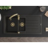 Mexen Andres 1.5-bowl granite sink with drainer and Savita kitchen faucet, black/gold metallic - 6515-75-672601-50