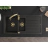 Mexen Andres granite sink 1.5-basin with drainer and Savita kitchen tap, black/gold metallic- 6515-75-672601-50