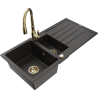 Mexen Andres granite sink 1.5-basin with drainer and Savita kitchen tap, black/gold metallic- 6515-75-672601-50