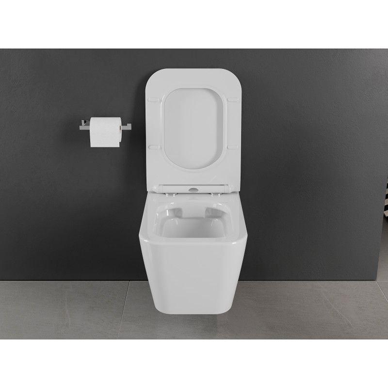 Mexen Cube Rimless Toilet Bowl with Slim Soft-Close Seat, Duroplast, White Gloss - 30924000