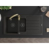 Mexen Andres granite kitchen sink 1.5 bowl with drainer and Savita kitchen faucet, black/gold - 6515-75-672601-50-B