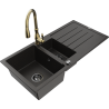 Mexen Andres 1.5-bowl Granite Sink with Drainer and Savita Kitchen Faucet, Black/Gold - 6515-75-672601-50-B