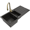 Mexen Andres 1.5-compartment granite sink with a drip tray and kitchen mixer tap Savita, Black/Gold - 6515-75-672601-50-B