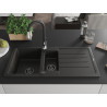 Mexen Andres granite sink 1.5-bowl with drainer and Savita kitchen faucet, black/gold - 6515-75-672601-70-B