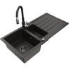 Mexen Andres granite sink 1.5-bowl with drainer and kitchen faucet Savita, black/gold - 6515-75-672601-70-B