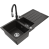 Mexen Andres granite sink 1.5-bowl with drainer and Savita kitchen faucet, black/gold metallic - 6515-75-672601-70