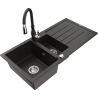 Mexen Andres granite sink 1.5-bowl with drainer and Savita kitchen tap, black/golden metallic - 6515-75-672601-70