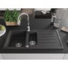 Mexen Andres 1.5-bowl granite sink with drainer and Savita kitchen faucet, speckled black - 6515-76-672601-00