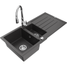 Mexen Andres 1.5-bowl granite sink with drainer and Savita kitchen faucet, speckled black - 6515-76-672601-00