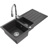 Mexen Andres granite sink 1.5-bowl with drainer and Savita kitchen tap, black spotted - 6515-76-672601-00