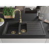 Mexen Andres granite sink 1.5-bowl with drainer and kitchen faucet Savita, speckled black - 6515-76-672601-50