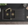 Mexen Andres granite sink 1.5-bowl with drainer and Savita kitchen tap, black speckled - 6515-76-672601-50