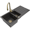 Mexen Andres 1.5-compartment granite sink with a drip tray and kitchen mixer tap Savita, spotted black - 6515-76-672601-50