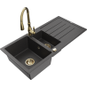 Mexen Andres granite sink 1.5-bowl with drainer and Savita kitchen tap, black speckled - 6515-76-672601-50