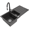 Mexen Andres granite sink 1.5-bowl with drainer and Savita kitchen faucet, black speckled - 6515-76-672601-70