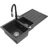 Mexen Andres granite sink 1.5-bowl with drainer and Savita kitchen tap, black speckled - 6515-76-672601-70