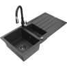 Mexen Andres granite sink 1.5-bowl with drainer and kitchen faucet Savita, black speckled - 6515-76-672601-70-B