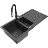 Mexen Andres granite sink 1.5-bowl with drainer and Savita kitchen tap, black speckled - 6515-76-672601-70-B