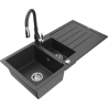 Mexen Andres 1.5-compartment granite sink with a drip tray and kitchen mixer tap Savita, spotted black - 6515-76-672601-76