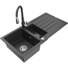 Mexen Andres granite sink 1.5-bowl with drainer and Savita kitchen faucet, black speckled - 6515-76-672601-76