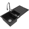 Mexen Andres 1.5-compartment granite sink with a drip tray and kitchen mixer tap Savita, Black - 6515-77-672601-00