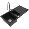 Mexen Andres granit composite kitchen sink 1.5-bowl with drainer and Savita kitchen faucet, black - 6515-77-672601-00