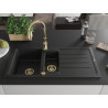 Mexen Andres Granite Kitchen Sink 1.5-bowl with Drainer and Savita Faucet, Black - 6515-77-672601-50
