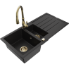 Mexen Andres granite sink 1.5-bowl with drainer and Savita kitchen faucet, black - 6515-77-672601-50