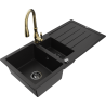 Mexen Andres 1.5-compartment granite sink with a drip tray and kitchen mixer tap Savita, Black - 6515-77-672601-50-B