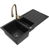 Mexen Andres granite sink 1.5-bowl with drainer and Savita kitchen faucet, black - 6515-77-672601-50-B