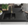 Mexen Andres granite sink 1.5-bowl with drainer and Savita kitchen faucet, black - 6515-77-672601-50-B