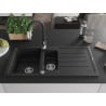 Mexen Andres granite sink 1.5-bowl with drainer and Savita kitchen tap, black - 6515-77-672601-70