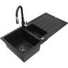 Mexen Andres granite sink 1.5-bowl with drainer and Savita kitchen tap, black - 6515-77-672601-70-B