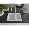 Mexen Carlos granite sink 1.5-bowl with Savita kitchen tap, white - 6518-20-672601-00