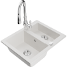 Mexen Carlos 1,5-compartment granite sink with a kitchen mixer tap Savita, White - 6518-20-672601-00