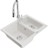 Mexen Carlos granite sink 1.5-bowl with Savita kitchen tap, white - 6518-20-672601-00