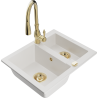 Mexen Carlos 1.5-bowl granite sink with Savita kitchen faucet, white - 6518-20-672601-50
