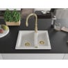 Mexen Carlos granite sink 1.5-bowl with Savita kitchen faucet, white - 6518-20-672601-50