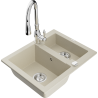 Mexen Carlos granite sink 1.5-bowl with Savita kitchen faucet, beige - 6518-69-672601-00