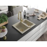 Mexen Carlos 1.5-bowl granite sink with Savita kitchen faucet, beige - 6518-69-672601-50