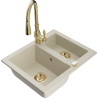 Mexen Carlos 1,5-compartment granite sink with a kitchen mixer tap Savita, Beige - 6518-69-672601-50