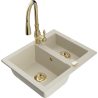 Mexen Carlos granite sink 1.5-bowl with Savita kitchen tap, beige - 6518-69-672601-50
